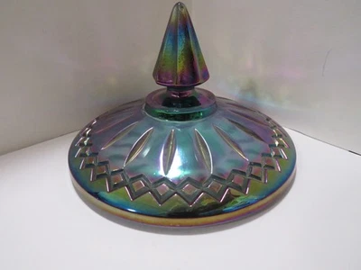 Indiana Glass Princess Iridiscente Azul Carnaval Vidrio 6 Pulgadas Tarro Tapa Solo Foto 1 de 4