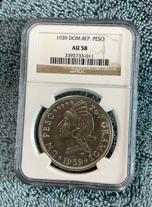 1939 Dominican Republic Silver Peso Key Date NGC AU 58 - Picture 1 of 4