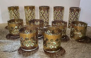 Vintage MCM 1960's CULVER Set of 5 Highball/ 6 Lowball Glasses 22k Gold - Picture 1 of 14