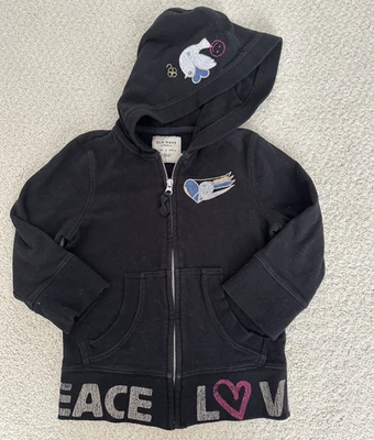 Sudadera con Capucha con Cremallera Antigua Azul Marino Niñas Negra Peace Love Party Talla L Foto 1 de 4