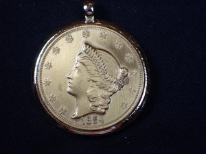 1854 Vintage Kellogg & Co.  Copia Lady Liberty ciondolo doppia aquila $20 - Foto 1 di 6