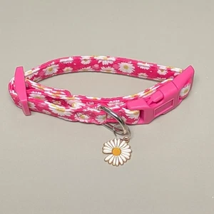 Cotton Dog Collar for Small Medium Large Dogs Hot Pink Flower Pattern - Picture 1 of 2