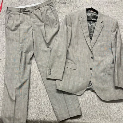 Traje Peter Millar Para Hombre 48 Gris Lana a Cuadros 38x34 Puños Pantalones Clásico Heritage Foto 1 de 4