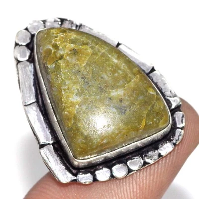 Anillo de ópalo verde australiano enchapado en plata 925 piedras preciosas joyería tamaño EE. UU. 8 MJ Foto 1 de 3