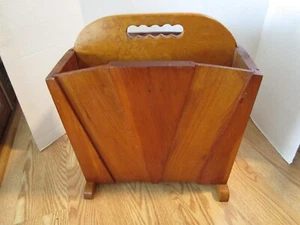 Vintage MCM Wood Magazine Rack stand Arts & Crafts Handcrafted 17"W 1960's - Picture 1 of 7