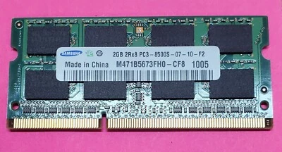 Samsung 2GB PC3-8500S DDR3 1066MH 204pin SoDimm Memory M471B5673FH0-CF8 07-10-F2 - Image 1 of 2