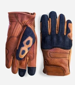 New Indie Ridge Denim On Camel Leather Motorcycle Riding Gloves Sz XXL - Picture 1 of 8
