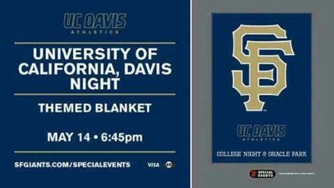 San Francisco Giants University California UC Davis Blanket 5/14/2019 no SF hat Cover