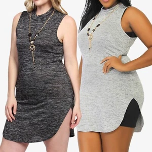 Mini Vestido TheMogan PLUS Mármol Tejido Elástico Cuello Simulado Bodycon Dobladillo Curvo abertura - Imagen 1 de 20