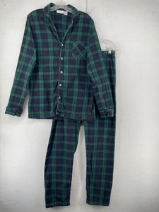 VERMONT COUNTRY STORE Pajama Set Men S Flannel Plaid Button Up Top Pants Green - Picture 1 of 24