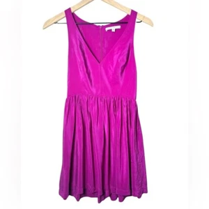Amanda Uprichard Sleeveless V-Neck 100% Silk Mini Dress Bright Pink size XS - Picture 1 of 10