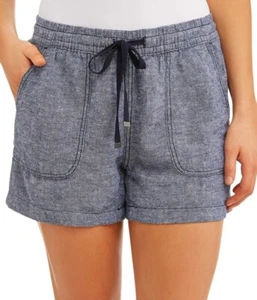 3XL(22) Blue Chambray Linen Blend Shorts Elastic & Drawstring Waist Relaxed Fit - Picture 1 of 6