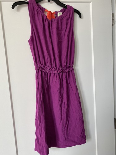 Abito Kate Spade viola brillante arancione cravatta piccolo crepe fucsia porta cocktail