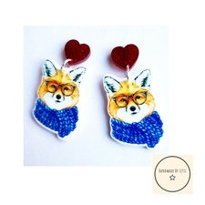 Winterfox Dangle Drop Stud Earrings 🦊 Large 🦊red Glitter Hearts 