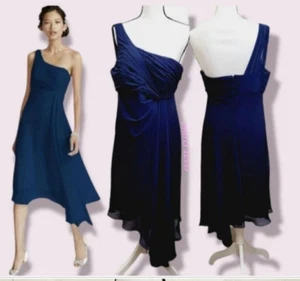 Tee LNGTH marineblau Chiffon Größe 14 asymmetrischer Saum eine Schulter Davids Braut Neu mit Etikett - Bild 1 von 8