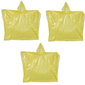 (3) Emergency Rain Poncho Survival Yellow Raincoat Outdoor Concerts Parks Camp - Picture 1 of 2