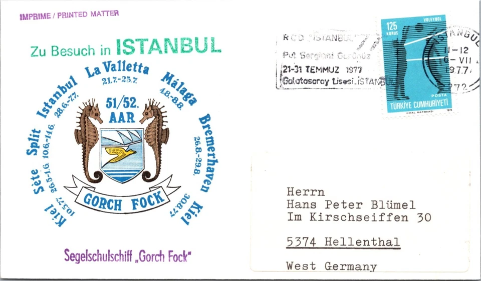 Turkey 1977 - Gorch Fock - Sailing Training Ship - Visting Istanbul - F67730 - Image 1 of 2