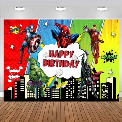 Marvel Avengers Photo Backdrop Birthday Party Superhero City Background Banner - image 1 of 4