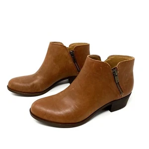 NEW Lucky Brand Burklee Side Zip Ankle Boots Brown Spiced Tan Leather 8M Womens - Picture 1 of 9