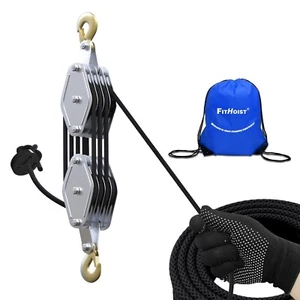 Block and Tackle Pulley System, 2200lbs for Lifting Objects, 4-Wheel Rope Pul... - Picture 1 of 7