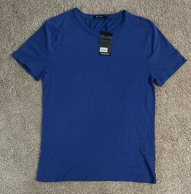 Camiseta T Alexander Wang Feminina Pequena Mescla de Seda Azul Manga Curta Nova Com Etiquetas - Imagem 1 de 4
