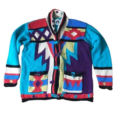 Suéter Cárdigan Pesado Tribal Suroeste Azteca Tejidos Libro de Cuentos para Mujer Talla 1X Leer Foto 1 de 4