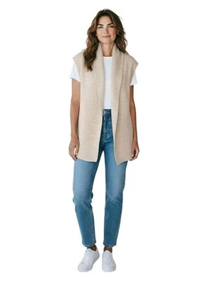 Gap Chunky Knit Longline Shawl Vest Size M Heathered Beige Preppy Boho Western  - Image 1 of 4