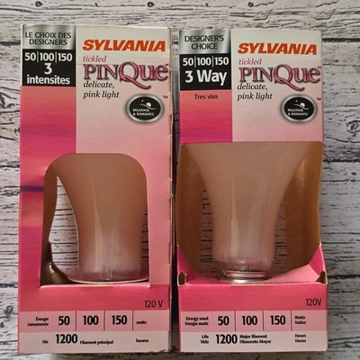 2- Sylvania Soft TICKLED PINK PINQUE 3-Way Light Bulb 50-100-150 VINTAGE NOS NEW - Image 1 of 4