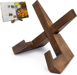 Rustic Wood Cookbook Stand Kitchen Counter Recipe Book Holder Brown - Picture 1 of 5