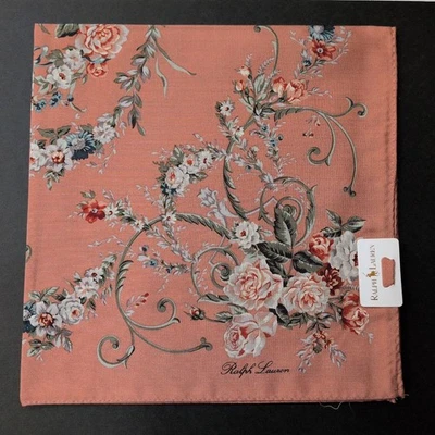 Ralph Lauren Bufanda / Pañuelo Rosa Salmón Estampado Floral Seda 40cm Foto 1 de 4