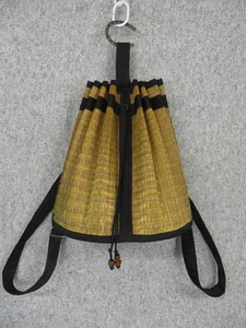 Baskets of Cambodia Backpack One Size Green Black Woven Reed Drawstring - Picture 1 of 7