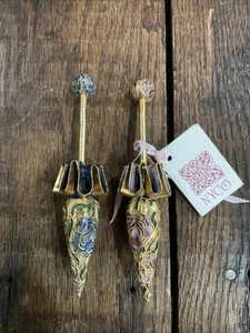 Juego de 2 paraguas de sombrilla adorno esmaltado Cloisonne dorado rojo verde azul 5" de colección - Imagen 1 de 3