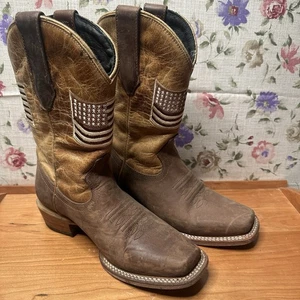 Womens 6.5B J.B. Dillon Distressed American Flag Square Toe Western Cowboy Boots - Picture 1 of 9