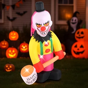 Payaso inflable de Halloween espeluznante Hivvago con martillo y ojos LED 5,9x7,9 pies - Imagen 1 de 3