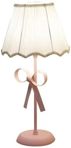 Nordic White Pink Table Lamp for Girl's Bedroom Single Cute Bow Table Lamp wi... - Picture 1 of 6