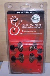 Grover Sta-Tite Geared Tuning Pegs 9NB Nickel  Black Buttons - Picture 1 of 2