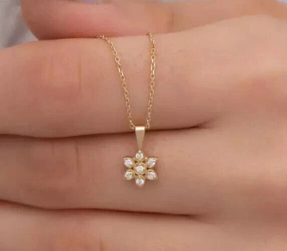 Colgante Flor Moissanita Real Corte Redondo 1.00Ct Chapado en Oro Amarillo 14K Plata Foto 1 de 4