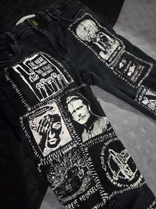 Pantalones Crust Punk, parche personalizados pierna ajustada/recta. Mujer Talla 08 US - Imagen 1 de 10
