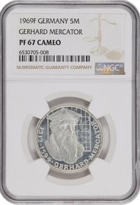 1969-F Germany Silver 5 Mark Gerhard Mercator Death NGC Proof-67 Cameo - Picture 1 of 3