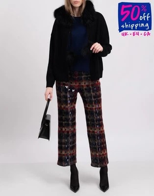 RRP€850 ALICE + OLIVIA CLASSICS Full Zip Cardigan XS Wool Blend Silver Fox Fur  - Image 1 of 4