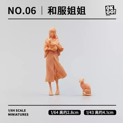 1:64 1:43 Kimono Sister Hugs Cat Miniature Figure Model For Cars Vehicles - Image 1 of 4