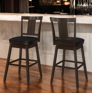 Set of Two 28" Espresso Solid Wood Counter Height Bar Chairs - Picture 1 of 9