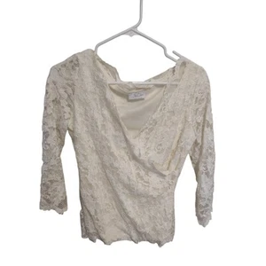 Lace Faux Wrap Blouse XS Boho Angelcore 90s Romantic Sheer Timeless Coquette - Picture 1 of 3