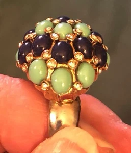 Stella and Dot Vintage Jules Ring Adjustable shank Gold Blue & Turquoise - Picture 1 of 10