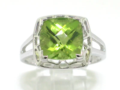 Peridot Ring 585 Weißgold 14Kt Gold natürlicher Peridot 3,4ct  Kissenschliff - Bild 1 von 4