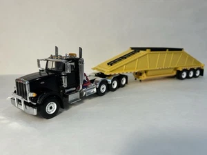 1/50 Scale First Gear Peterbilt 367 w/ Bottom Dump Trailer - Black/Yellow - Picture 1 of 10