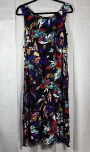 Connected Apparel Dress Size 10 Black Watercolor Floral Print Cross Tie Back - Picture 1 of 7