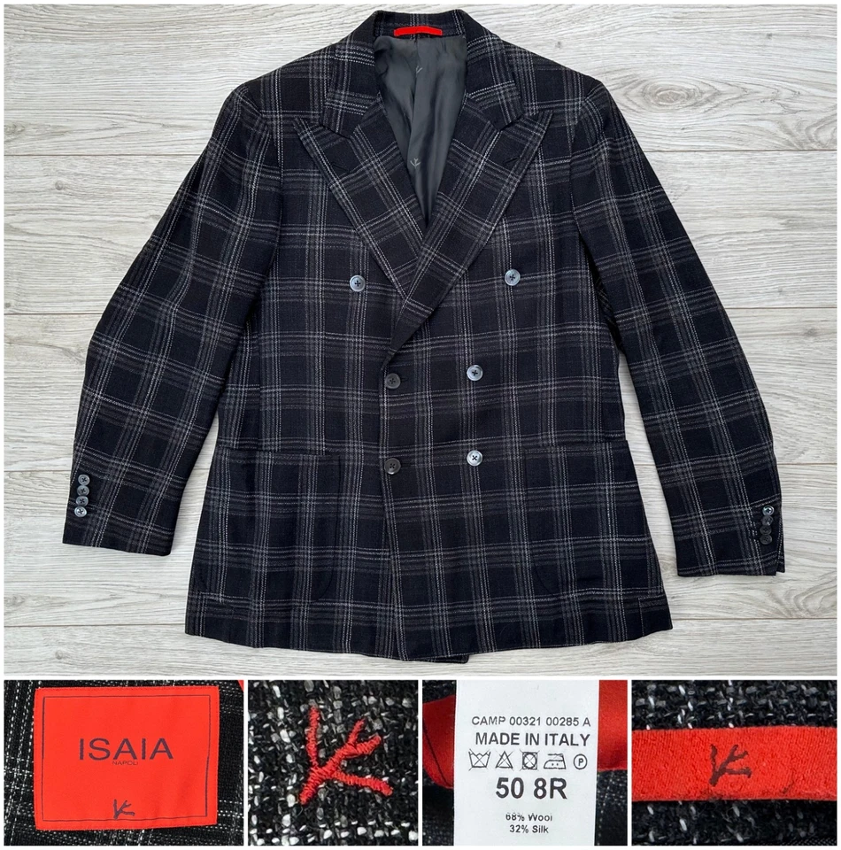 Chaqueta a cuadros Isaia "Hopsack Silk" Cortina 2022 $5995 doble pecho 40R 38R 50R Foto 1 de 4