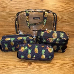 New Vera Bradley Toucan Party 4pc Cosmetic Cases Pineapple - Picture 1 of 24
