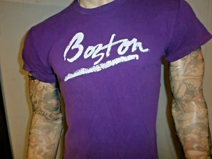 vtg 1980s BOSTON T SHIRT Softest Single Stitch Script Logo Purple Tee SMALL - Picture 1 of 5